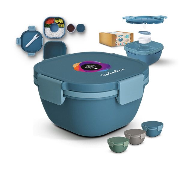 BOITE A REPAS (LUNCH BOX) MULTI-COMPARTIMENTS AVEC FOURCHETTE - Gris