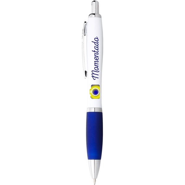 Stylo bille avec corps blanc et grip coloré Nash (encre bleue) - Blanc / Bleu royal