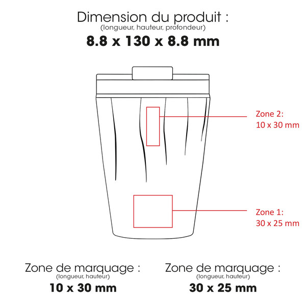 CALYPSO 886 - BND886 - Gobelet en acier inoxydable recyclé à double paroi, 330 ml / 11 oz