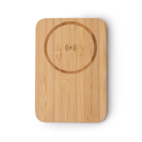 Custom bamboo and recycled aluminium power bank 5000 mAh with 15W magnetic wireless charging