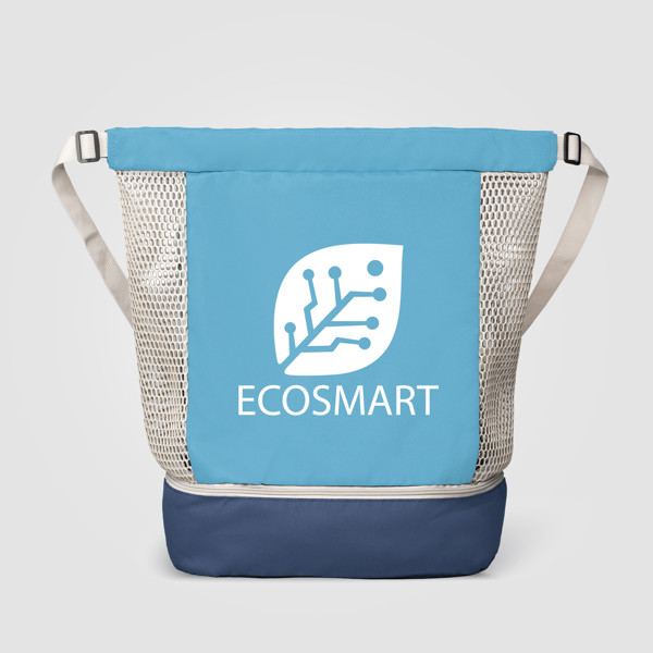 Neri Recycled Mesh Drawstring Bag - 34L - Steel Blue / Heat transfer