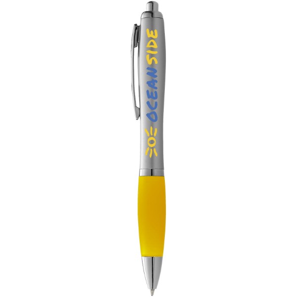 Stříbrné kuličkové pero Nash s barevným úchopem - Stříbrný / Žlutá