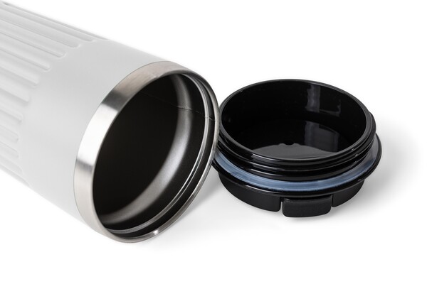 Recycled stainless steel travel mug (400 ml) Chiara - White