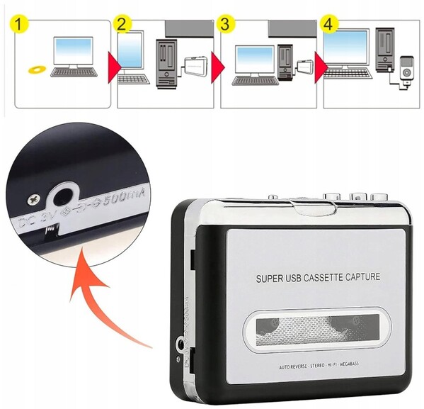 Cassette player with USB-to-MP3 converter