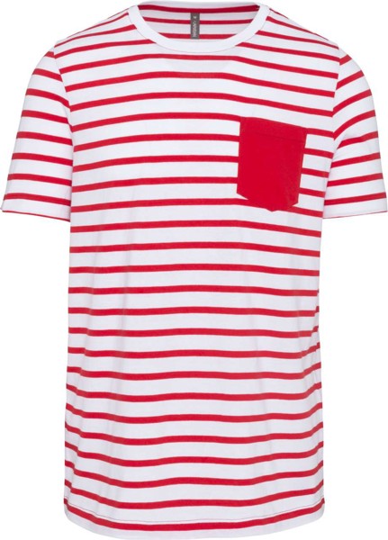 Striped Short Sleeve Sailor T-Shirt With Pocket - Striped White / Red / S