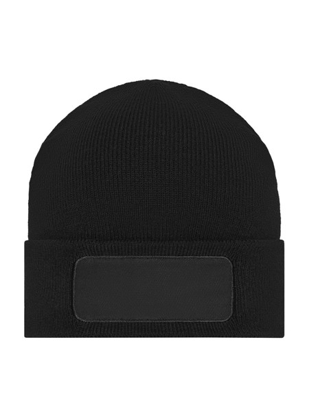 Classic Knitted Beanie With Patch - Black