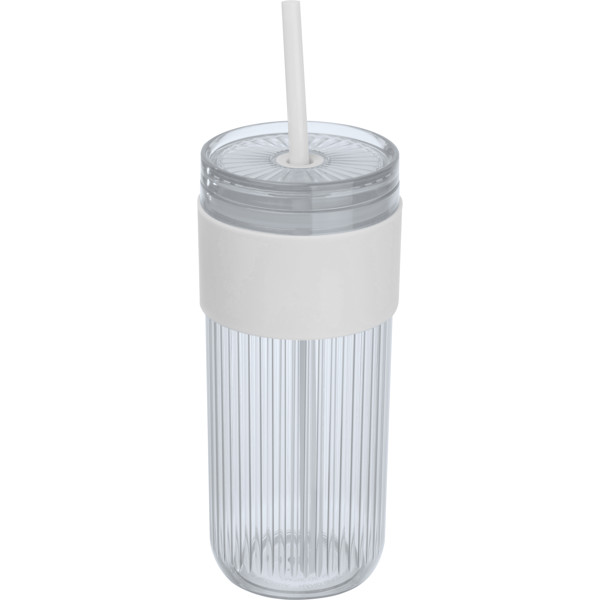 Ribbed cup with straw – 660ml SOLEDAD - White