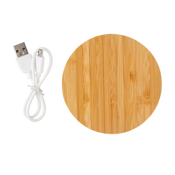 5W trådløs bambus oplader, rund, brun