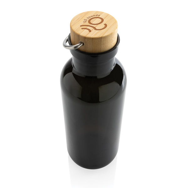 RCS RPET bottle with bamboo lid and handle - Black