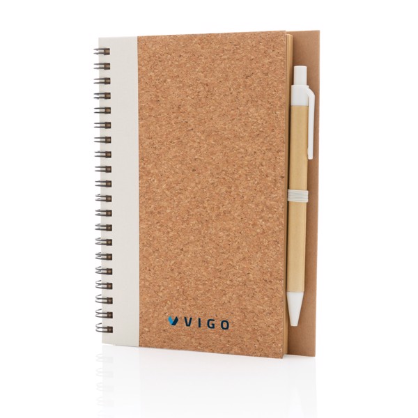 Cork spiral notebook with pen - White