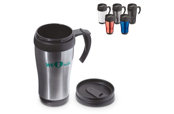Double walled coffee mug metal 350ml - Silver