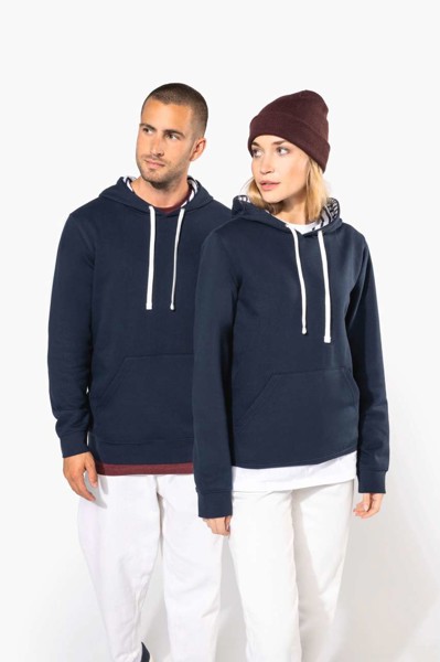 Unisex Contrast Patterned Hooded Sweatshirt - Navy / Mariniere / L