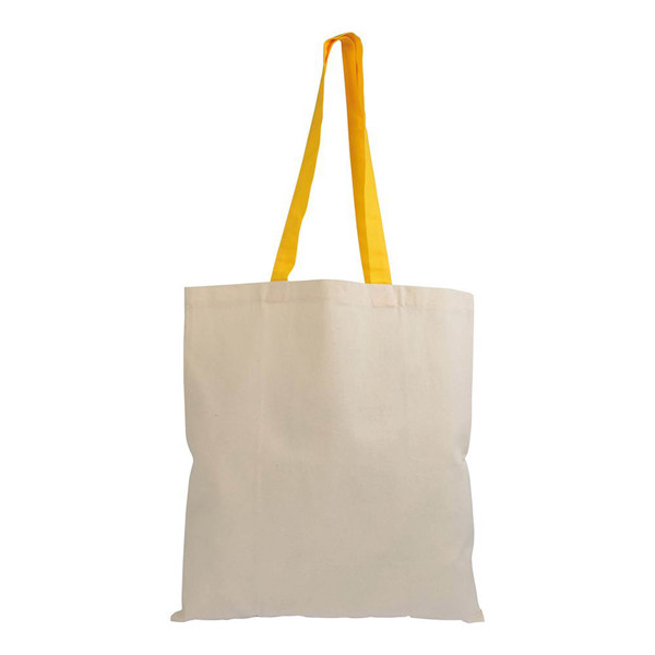 135 G/M2 Natural Cotton Shopping Bag With Coloured Long Handles - Yellow