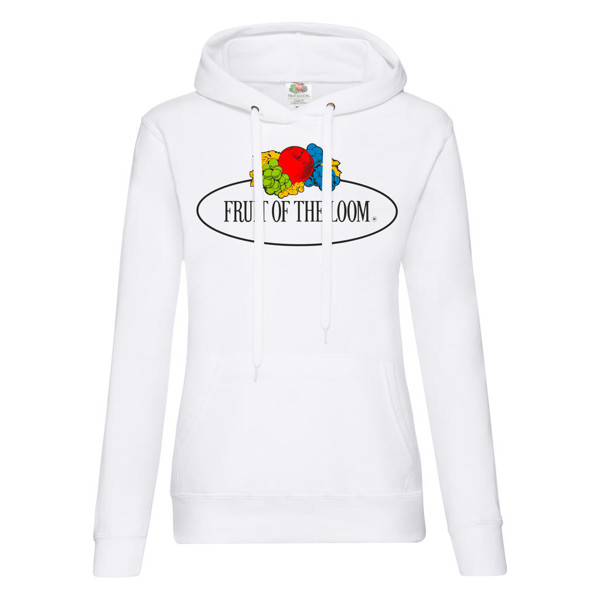 Ladies Vintage Hooded Sweat Large Logo Print - White / L