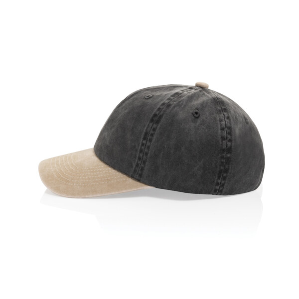 BEAU AWARE™ Washed 6 panel 270gsm cotton twill two tone cap - Zwart