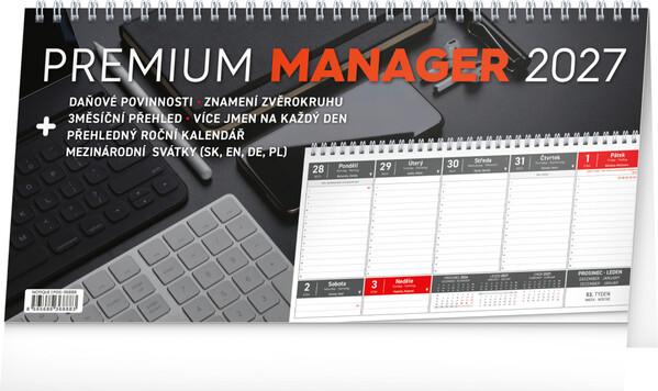 Notique Stolní Kalendář Premium Manager 2027, 32 x 16 cm