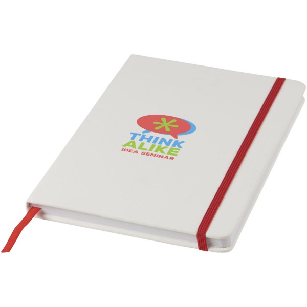 Carnet de notes blanc A5 Spectrum avec élastique de couleur - Blanc / Rouge