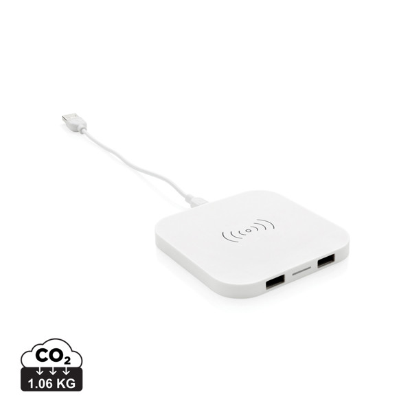 Station de chargement à induction 5W avec 2 ports USB - Blanc