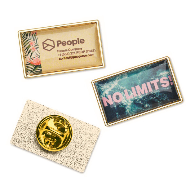 Rectangle metal lapel pin with doming - Brass / Tissue paper wrapping