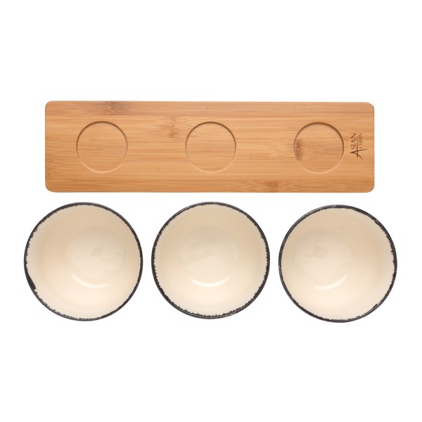 Ukiyo 3pc serving bowl set with bamboo tray