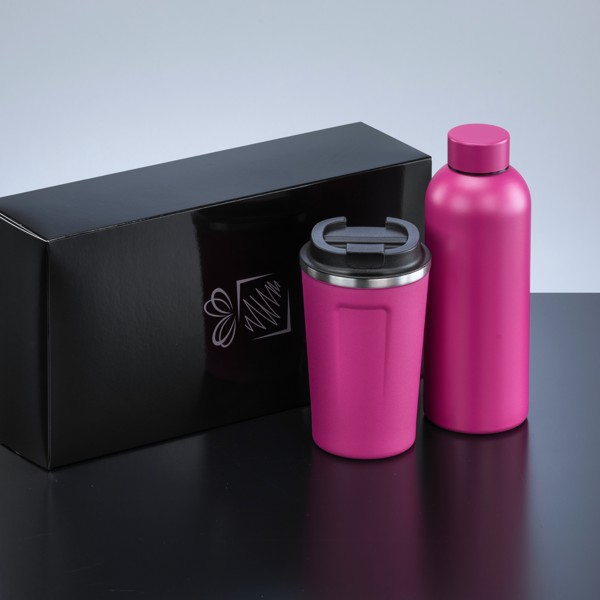 Coffret Pour Boissons: Mug À Café Nordic Et Bouteille Thermique Nordic - Rose