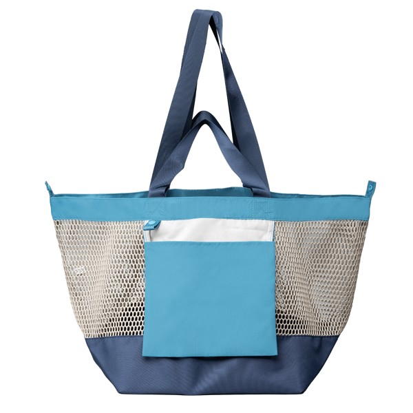 Sac fourre-tout Neri en maille recyclée pliable – 45 L - Bleu acier / Sérigraphie