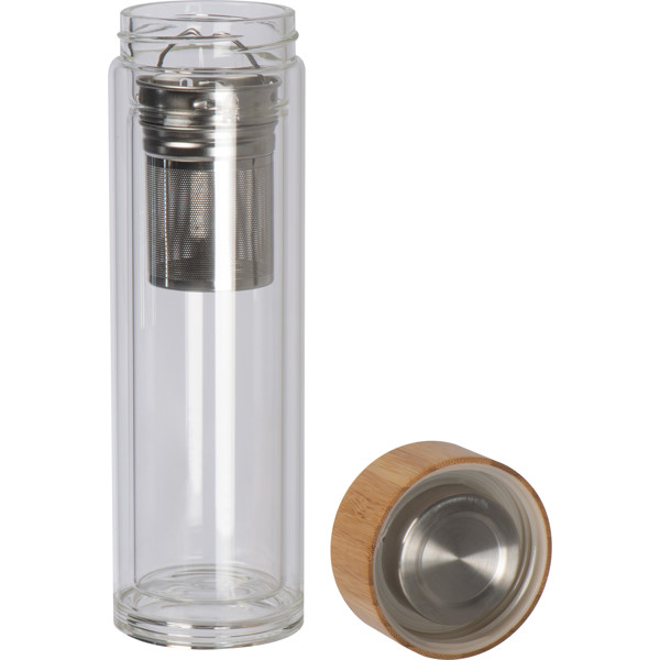 Glass bottle with bamboo lid and 420 ml capacity  HENDRIK - Transparent