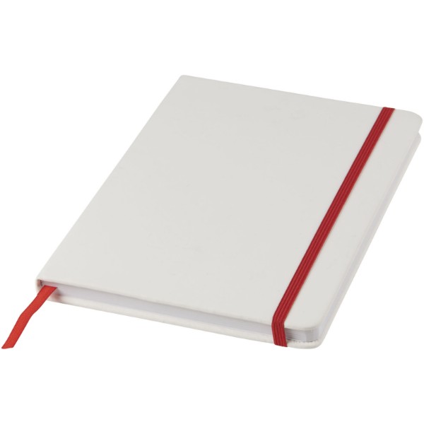 Carnet de notes blanc A5 Spectrum avec élastique de couleur - Blanc / Rouge