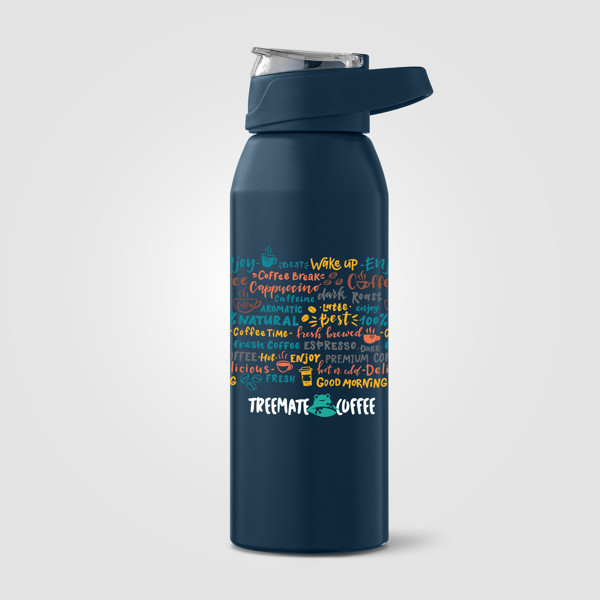 Gourde de sport Lyse en acier inoxydable recyclé – 710 ml - Bleu marine / Jet d’encre 4 couleurs