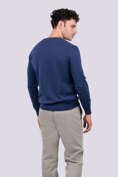 Men’S V-Neck Fine Gauge Cotton Pullover - Bordeaux / S