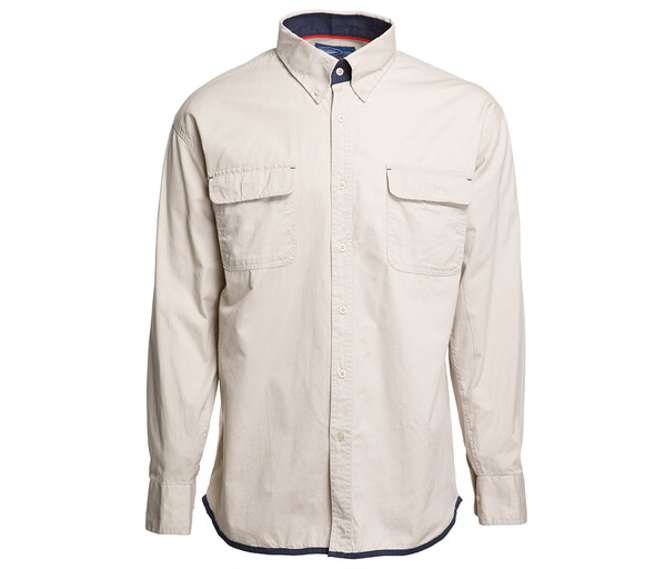 Chemise manches longues 2 poches - BEIGE / NAVY / L