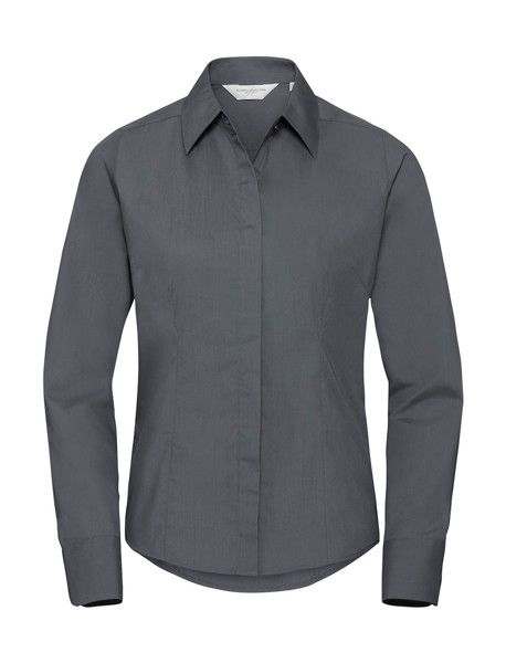 Ladies'LS Fitted Poplin Shirt - White / 2XL