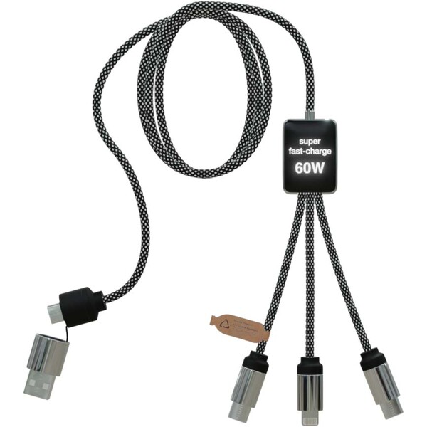 Cabo de carregamento Tipo C de 60 W com logotipo duplo iluminado SCX.design C33