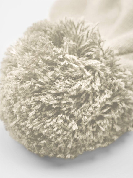 Appliqué Patch Pom Beanie - Ash / White