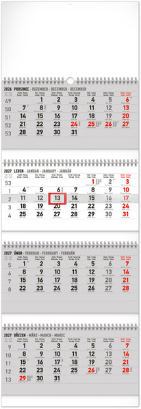 Notique Nástěnný Kalendář 4Měsíční Standard Skládací 2027, 29,5 x 84,5 cm