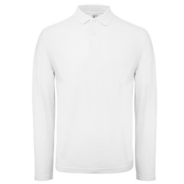 Polo B&C Id.001 Manga Comprida 180G - 100% Algodão (Investindo Em Better Cotton) - Branco / S