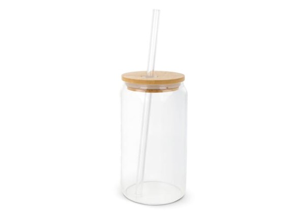 Glass with bamboo lid &amp; straw 450 ml