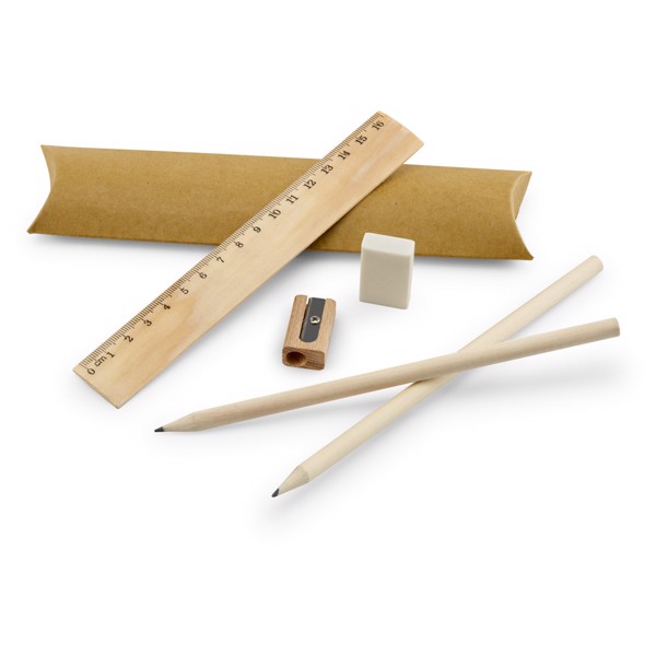 PS - RHOMBUS. School writing set: ruler, pencil, eraser and sharpener