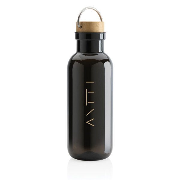RCS RPET bottle with bamboo lid and handle - Black