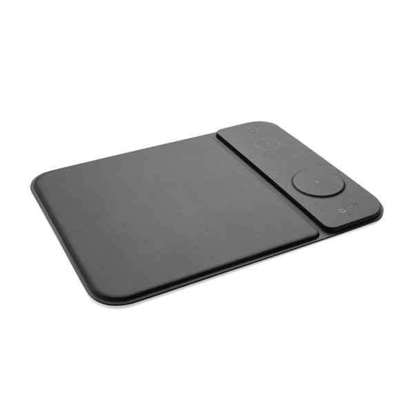 Swiss peak RCS recycled PU 15W 3 in 1 charging mousepad