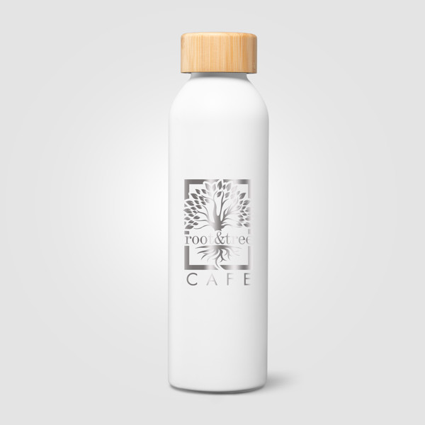 Eden Recycled Stainless Steel Bamboo Lid Water Bottle - 590 ml - White / Laser