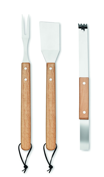 Smokey BBQ set oakwood handles, stainless steel