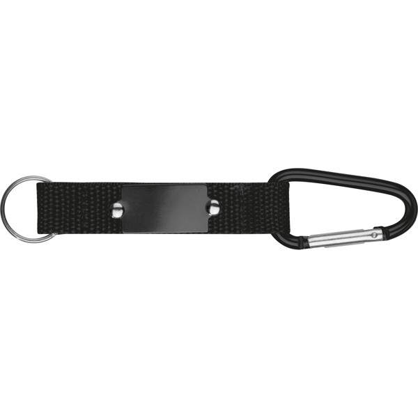 Keyring pendant with carabiner and metal plate PHYLLIS - Black