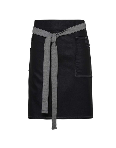 'Division' Waxed Look Denim Waist Apron - Black Denim