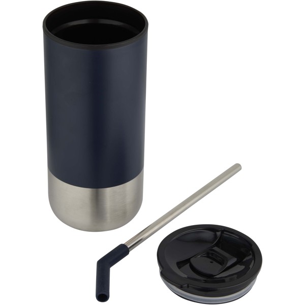 Gobelet isotherme Grayson 480 ml certifié RCS avec paille en silicone - Marine