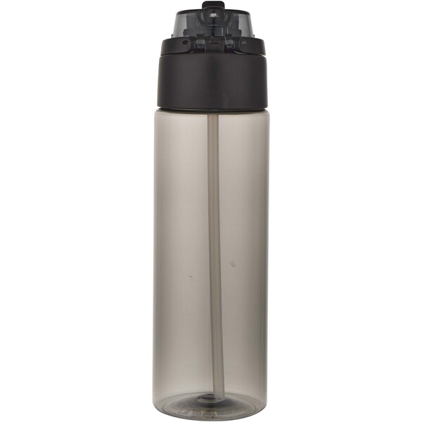 Theron 700 ml RCS recycled plastic water bottle with dual function lid and flip straw - Black