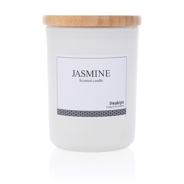 Ukiyo scented candle bamboo lid, 600g glass jar - White