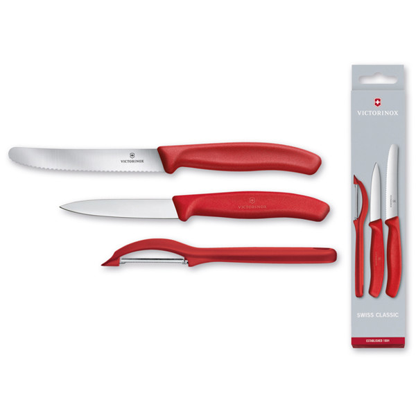 Súprava dvoch kuchynských nožov a škrabky VICTORINOX SWISS SET