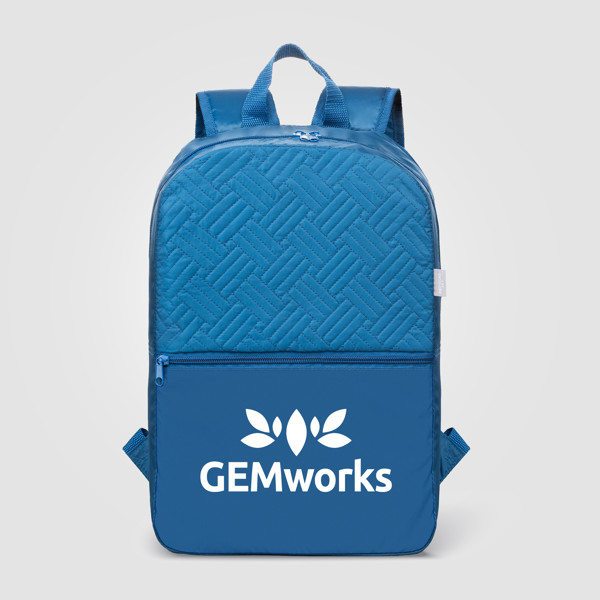 Sora Recycled 210D Polyester Quilted Backpack - 13L - Navy Blue / Heat transfer