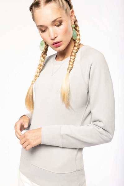 Ladies’ Organic Cotton Crew Neck Raglan Sleeve Sweatshirt - Snow Grey / S